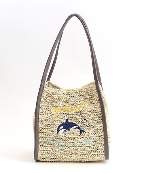 COOCO(クーコ)の「アニマル刺繍ペーパーバッグ(かごバッグ・レディース・ナチュラル/グレー系/キャメル・FREE)」の7枚目の写真