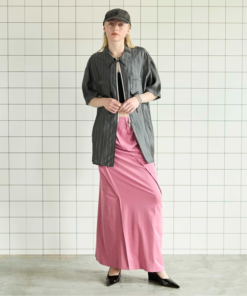 maison special ピンク ドレープ サテン ロングスカート ギャザー セール】Ruffled Draped Maxi Skirt/フリルドレープマキシスカート