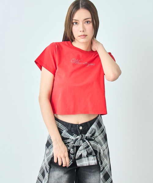 ANAP(アナップ)の「Whoareyou ビジュー ロゴ Tシャツ(Tシャツ/カットソー・レディース・ブラック/ホワイト/レッド・FREE)」の3枚目の写真