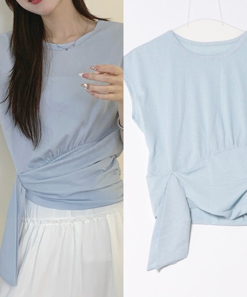 L LABEL（エルラベル）の「ウエスト切替サイドリボンTシャツ（Tシャツ/カットソー・レディース・ホワイト/チャコールグレー/グレー/ブラック/ブルー・FREE）」の5枚目の写真