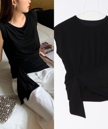 L LABEL（エルラベル）の「ウエスト切替サイドリボンTシャツ（Tシャツ/カットソー）」