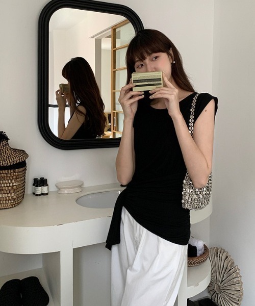 L LABEL（エルラベル）の「ウエスト切替サイドリボンTシャツ（Tシャツ/カットソー・レディース・ホワイト/チャコールグレー/グレー/ブラック/ブルー・FREE）」の8枚目の写真
