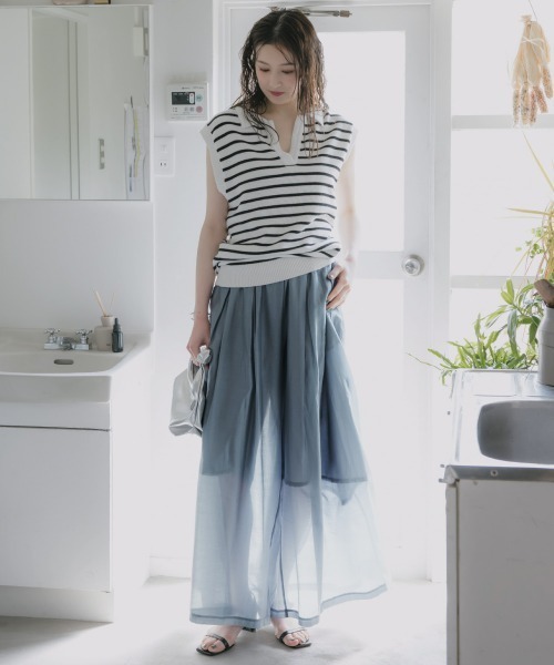 高身長 シャイニーシアーワイドパンツ（トールサイズ）Essenave