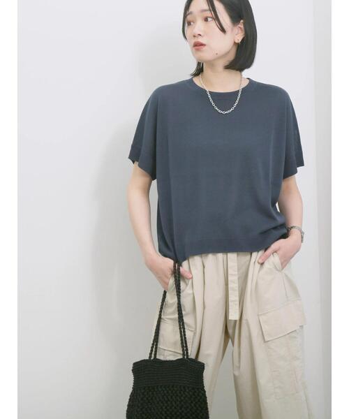 Samansa Mos2 blue（サマンサモスモスブルー）の「【マシンウォッシャブル】麻タッチニットプルオーバー（ニット/セーター・レディース・チャコールグレー/ネイビー/キナリ・F）」の3枚目の写真