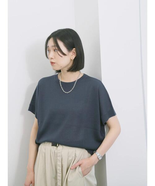 Samansa Mos2 blue（サマンサモスモスブルー）の「【マシンウォッシャブル】麻タッチニットプルオーバー（ニット/セーター・レディース・チャコールグレー/ネイビー/キナリ・F）」の18枚目の写真