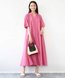 ソフトコットンボリュームスリーブワンピース/洗える