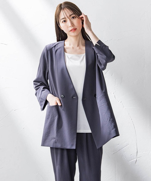la.f…(ラエフ)の「キレリジャケット≪手洗い可能≫(ノーカラージャケット・レディース・ブラック/キャメル/チャコールグレー・9号/11号/7号)」の1枚目の写真