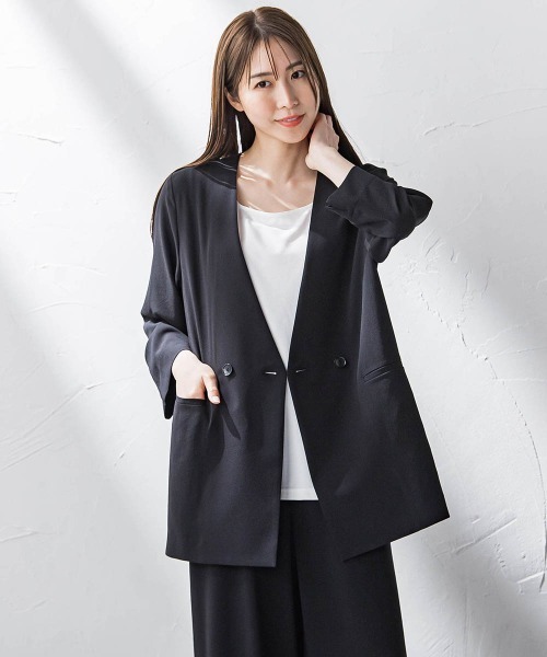 la.f…(ラエフ)の「キレリジャケット≪手洗い可能≫(ノーカラージャケット・レディース・ブラック/キャメル/チャコールグレー・9号/11号/7号)」の4枚目の写真