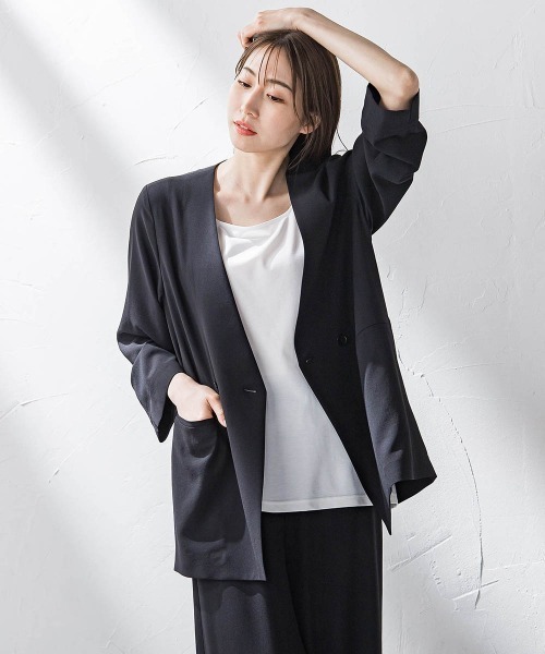 la.f…(ラエフ)の「キレリジャケット≪手洗い可能≫(ノーカラージャケット・レディース・ブラック/キャメル/チャコールグレー・9号/11号/7号)」の5枚目の写真