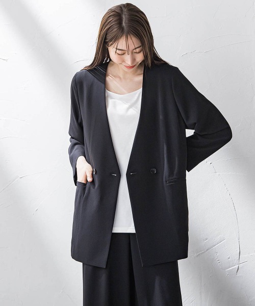 la.f…(ラエフ)の「キレリジャケット≪手洗い可能≫(ノーカラージャケット・レディース・ブラック/キャメル/チャコールグレー・9号/11号/7号)」の6枚目の写真