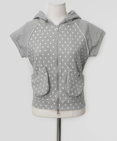 パーカー A'GEM/9 × .kom「.KOM/ドットケーオーエム」ドット半袖フーディージップパーカー レディース A'GEM/9 × .kom『.KOM/ドットケーオーエム』ドット半袖