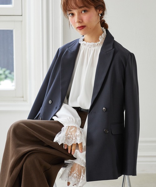 RANAN(ラナン)の「【26AW新色追加】レースフリルプチハイネックブラウス(シャツ/ブラウス・レディース・ブラック/ホワイト/ベージュ・M/L/LL)」の1枚目の写真