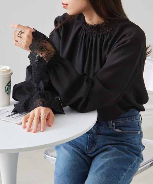 RANAN(ラナン)の「【26AW新色追加】レースフリルプチハイネックブラウス(シャツ/ブラウス・レディース・ブラック/ホワイト/ベージュ・M/L/LL)」の20枚目の写真