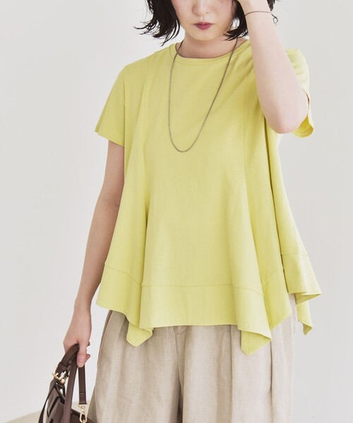 tシャツ quaranciel:「手洗い可能」ハンカチーフヘム フレア クルーネック TEE レディース SHIPS｜quaranciel:<手洗い可能>ハンカチーフヘム フレア クルー