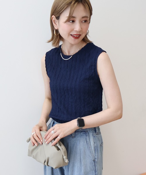 AMERICAN HOLIC(アメリカンホリック)の「フクレジャガードノースリーブトップス(Tシャツ/カットソー・レディース・ブラック/ネイビー/ピンク/オフホワイト・L/M)」の3枚目の写真