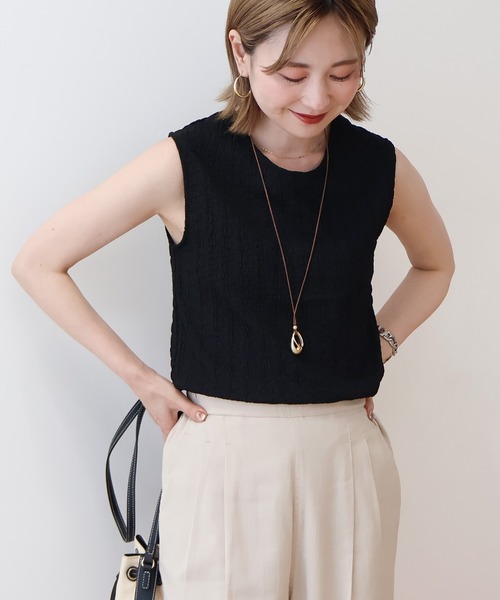 AMERICAN HOLIC(アメリカンホリック)の「フクレジャガードノースリーブトップス(Tシャツ/カットソー・レディース・ブラック/ネイビー/ピンク/オフホワイト・L/M)」の1枚目の写真