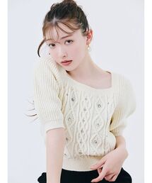 LILY BROWN（リリーブラウン）の「[L.B CANDY STOCK]シフォンリボンビジューニットトップス（ニット/セーター・レディース）」
