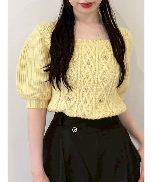 セール】[L.B CANDY STOCK]シフォンリボンビジューニットトップス