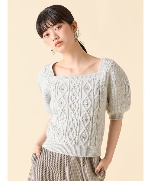 LILY BROWN（リリーブラウン）の「[L.B CANDY STOCK]シフォンリボンビジューニットトップス（ニット/セーター・レディース・グレー/イエロー/ホワイト/ブラック・F）」の10枚目の写真