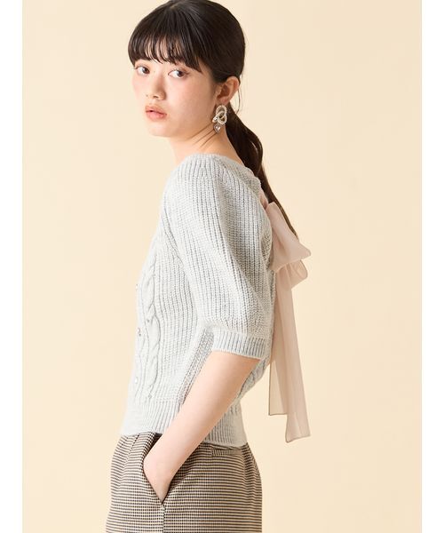 LILY BROWN（リリーブラウン）の「[L.B CANDY STOCK]シフォンリボンビジューニットトップス（ニット/セーター・レディース・グレー/イエロー/ホワイト/ブラック・F）」の11枚目の写真