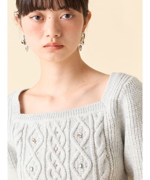 LILY BROWN（リリーブラウン）の「[L.B CANDY STOCK]シフォンリボンビジューニットトップス（ニット/セーター・レディース・グレー/イエロー/ホワイト/ブラック・F）」の12枚目の写真