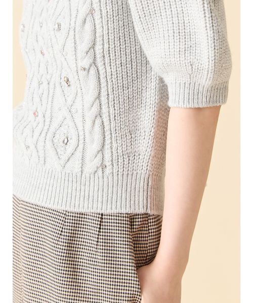 LILY BROWN（リリーブラウン）の「[L.B CANDY STOCK]シフォンリボンビジューニットトップス（ニット/セーター・レディース・グレー/イエロー/ホワイト/ブラック・F）」の14枚目の写真