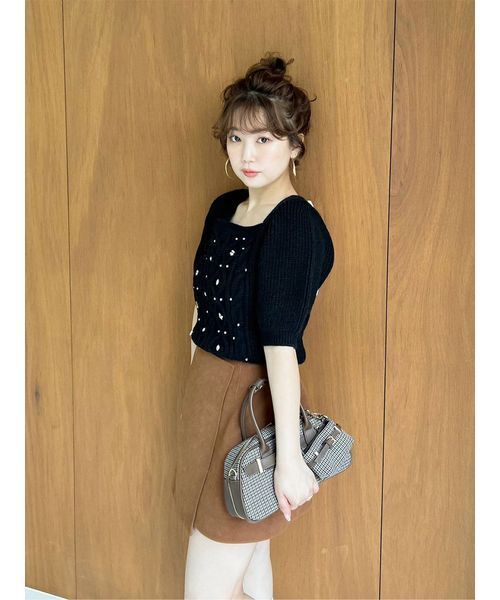 LILY BROWN（リリーブラウン）の「[L.B CANDY STOCK]シフォンリボンビジューニットトップス（ニット/セーター・レディース・グレー/イエロー/ホワイト/ブラック・F）」の18枚目の写真