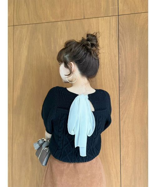 LILY BROWN（リリーブラウン）の「[L.B CANDY STOCK]シフォンリボンビジューニットトップス（ニット/セーター・レディース・グレー/イエロー/ホワイト/ブラック・F）」の19枚目の写真