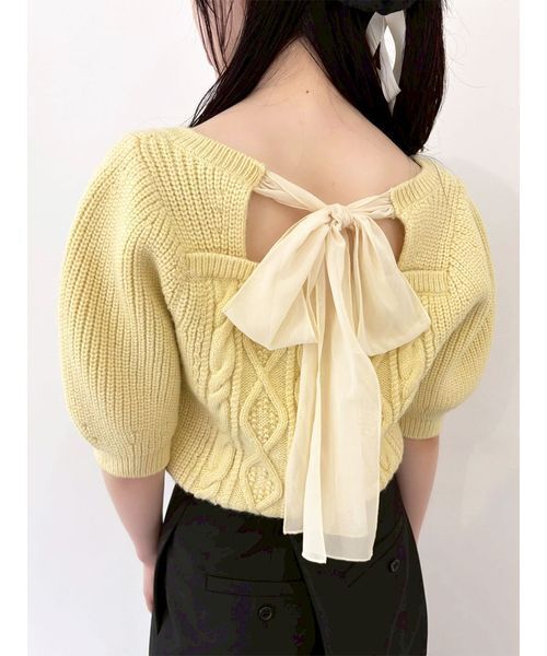 LILY BROWN（リリーブラウン）の「[L.B CANDY STOCK]シフォンリボンビジューニットトップス（ニット/セーター・レディース・グレー/イエロー/ホワイト/ブラック・F）」の21枚目の写真