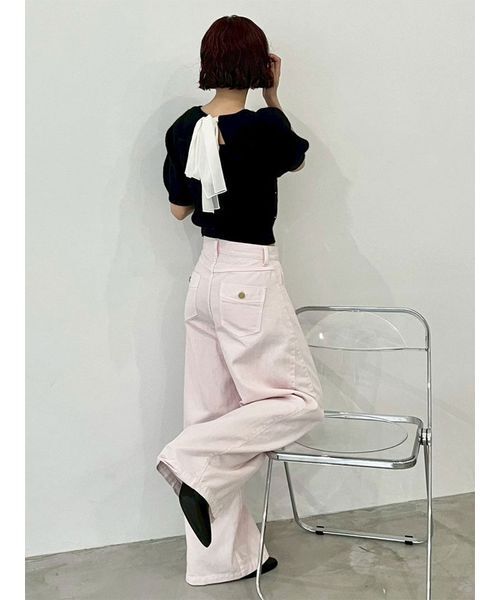 LILY BROWN（リリーブラウン）の「[L.B CANDY STOCK]シフォンリボンビジューニットトップス（ニット/セーター・レディース・グレー/イエロー/ホワイト/ブラック・F）」の22枚目の写真