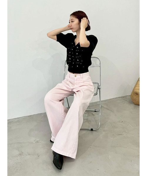 新品未使用 リリーブラウン ビジューリボンニットトップス PNK ピンク リリーブラウン LILY BROWN 【WEB限定カラー】[L.B CANDY STOCK