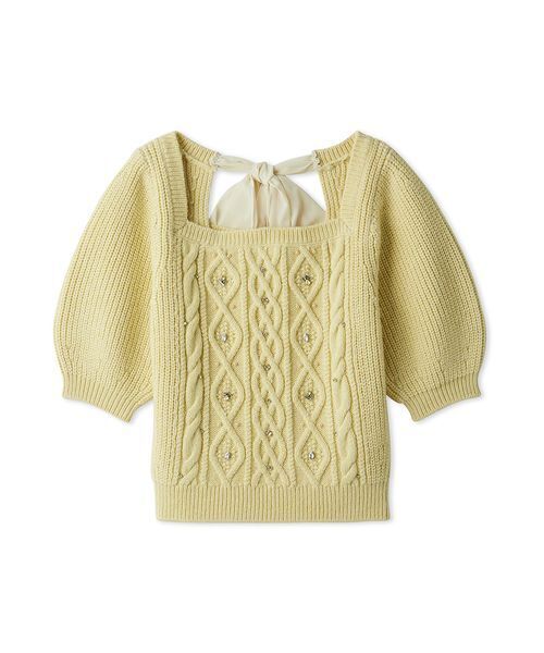 L.B CANDY STOCK]シフォンリボンビジューニットトップス（ニット