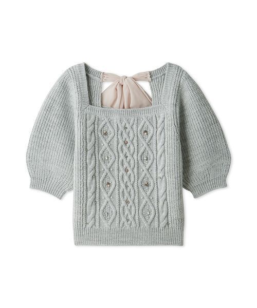 セール】[L.B CANDY STOCK]シフォンリボンビジューニットトップス