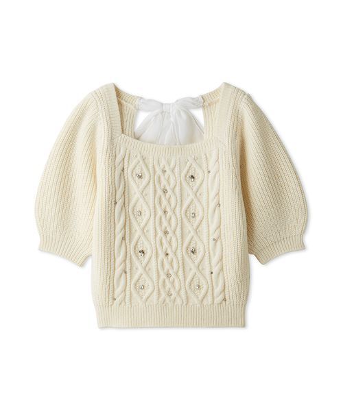 セール】[L.B CANDY STOCK]シフォンリボンビジューニットトップス