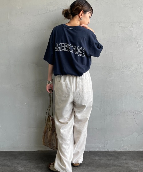AMERICANA（アメリカーナ）の「[Americana/アメリカーナ] バックプリント フロッキーロゴＴシャツ（Tシャツ/カットソー・レディース・ダークブラウン/ネイビー/ホワイト・ONE SIZE）」の20枚目の写真