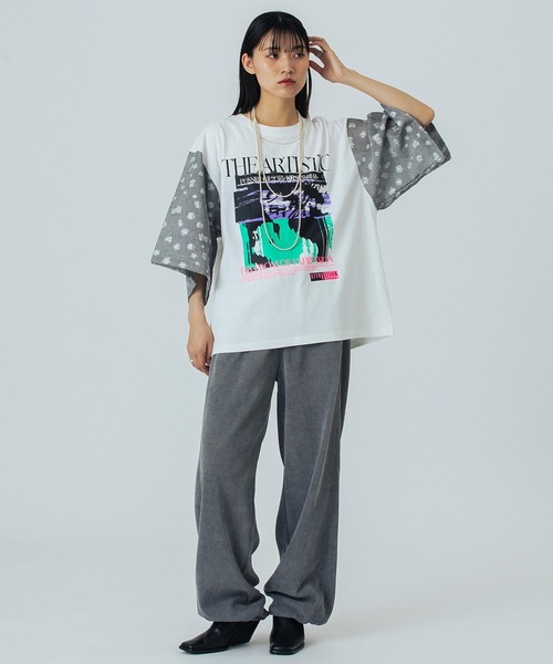 OKIRAKU（オキラク）の「(OKIRAKU×ROSEBUD)FLOWER SLEEVE GRAPHIC TOP（Tシャツ/カットソー・レディース・ホワイト/グレー・ONE SIZE）」の10枚目の写真