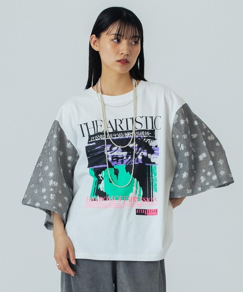OKIRAKU（オキラク）の「(OKIRAKU×ROSEBUD)FLOWER SLEEVE GRAPHIC TOP（Tシャツ/カットソー・レディース・ホワイト/グレー・ONE SIZE）」の20枚目の写真
