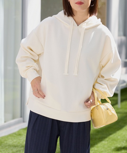 オーバーサイズ サイドスリット ソフトダンボールニットパーカー【THE