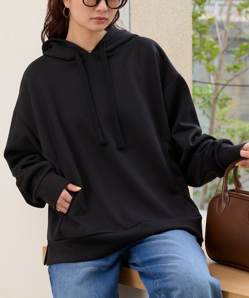 オーバーサイズ サイドスリット ソフトダンボールニットパーカー【THE