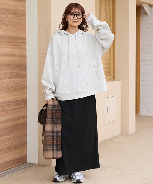 オーバーサイズ サイドスリット ソフトダンボールニットパーカー【THE