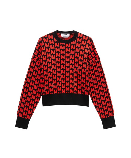 MSGM（エムエスジーエム）の「【NEW】「TheMwave」モノグラムジャガードニット（ニット/セーター・レディース・ブルー系/ブラック×レッド・S/XS）」の2枚目の写真