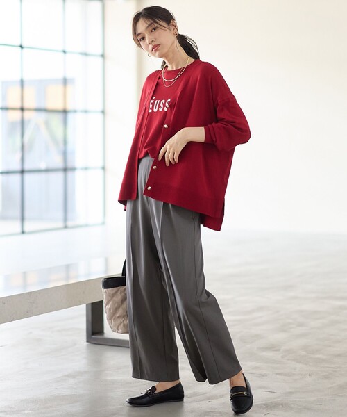 ANY(エニィ)の「ゆるVネックカーディガン(カーディガン/ボレロ・レディース・グレー系/レッド系/ライトグレー系/ピンク系/黄土色系・F)」の9枚目の写真