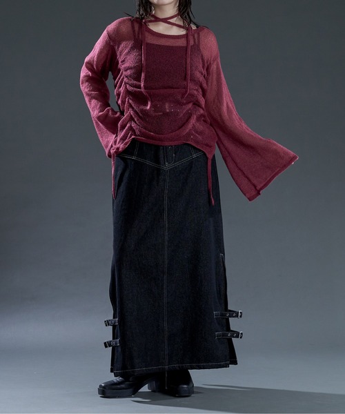 Ellno de Mavie(エルノデメヴィ)の「コードネックシャーリングシアーニット(ニット/セーター・レディース・ブラック/ボルドー・FREE)」の8枚目の写真