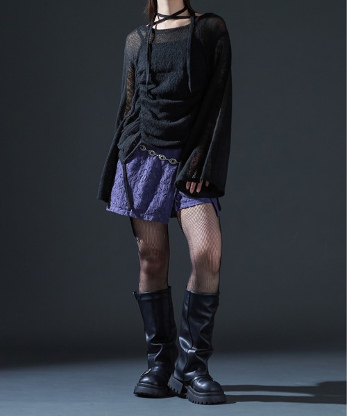 Ellno de Mavie(エルノデメヴィ)の「コードネックシャーリングシアーニット(ニット/セーター・レディース・ブラック/ボルドー・FREE)」の21枚目の写真
