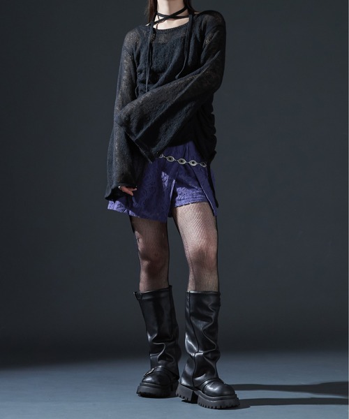 Ellno de Mavie(エルノデメヴィ)の「コードネックシャーリングシアーニット(ニット/セーター・レディース・ブラック/ボルドー・FREE)」の20枚目の写真