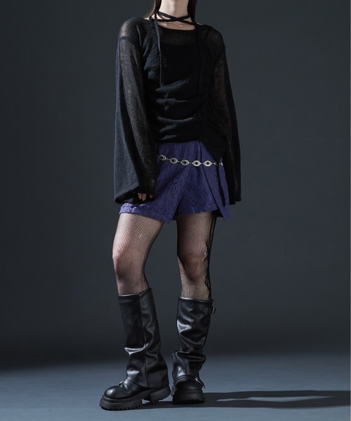 Ellno de Mavie(エルノデメヴィ)の「コードネックシャーリングシアーニット(ニット/セーター・レディース・ブラック/ボルドー・FREE)」の3枚目の写真