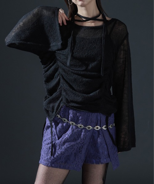 Ellno de Mavie(エルノデメヴィ)の「コードネックシャーリングシアーニット(ニット/セーター・レディース・ブラック/ボルドー・FREE)」の16枚目の写真