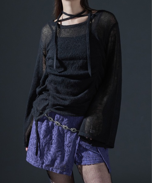 Ellno de Mavie(エルノデメヴィ)の「コードネックシャーリングシアーニット(ニット/セーター・レディース・ブラック/ボルドー・FREE)」の17枚目の写真