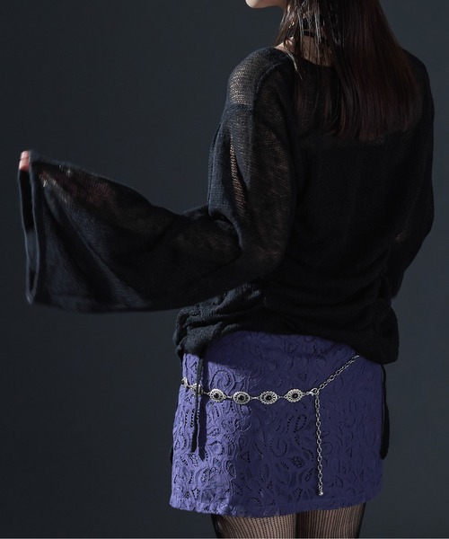 Ellno de Mavie(エルノデメヴィ)の「コードネックシャーリングシアーニット(ニット/セーター・レディース・ブラック/ボルドー・FREE)」の18枚目の写真