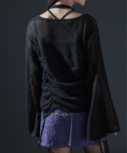 Ellno de Mavie(エルノデメヴィ)の「コードネックシャーリングシアーニット(ニット/セーター・レディース・ブラック/ボルドー・FREE)」の19枚目の写真
